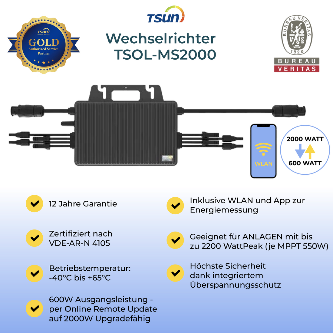 Mikrowechselrichter 2000 Watt TSUN TSOL-MS2000 (gedrosselt auf 600W)
