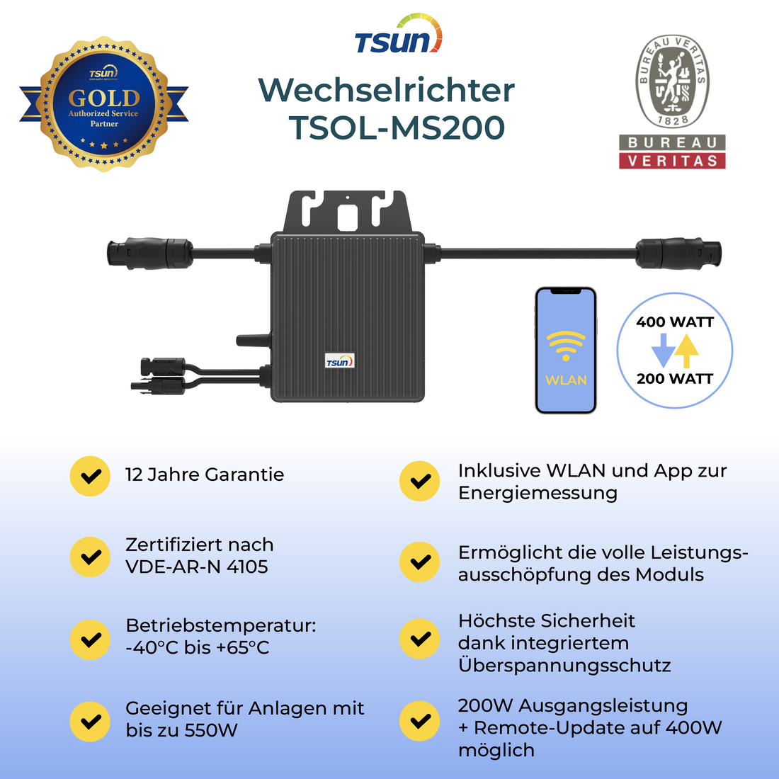 Mikrowechselrichter 200 Watt TSUN TSOL-MS200