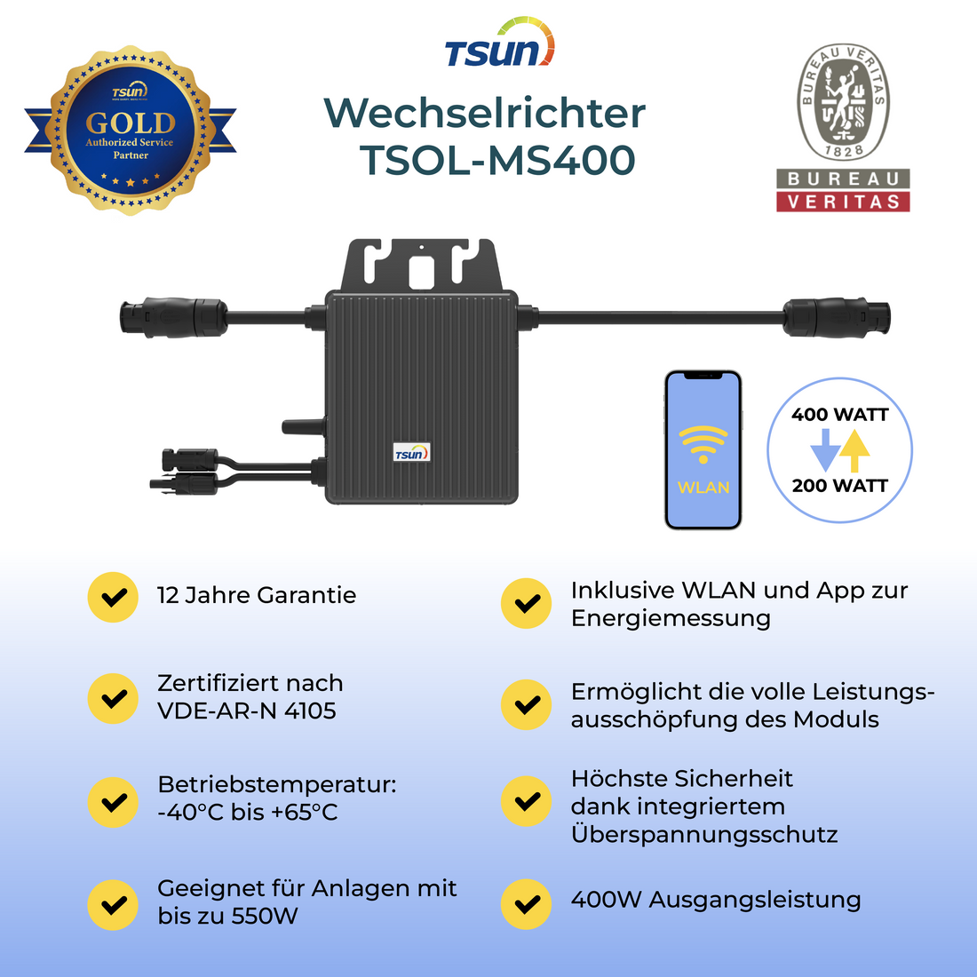 Mikrowechselrichter 400 Watt TSUN TSOL-MS400