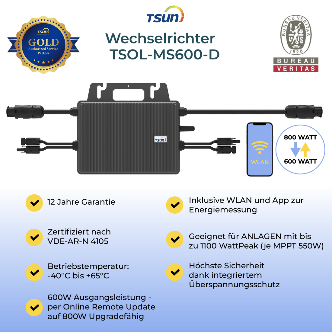 Mikrowechselrichter 600 Watt TSUN TSOL-MS600-D