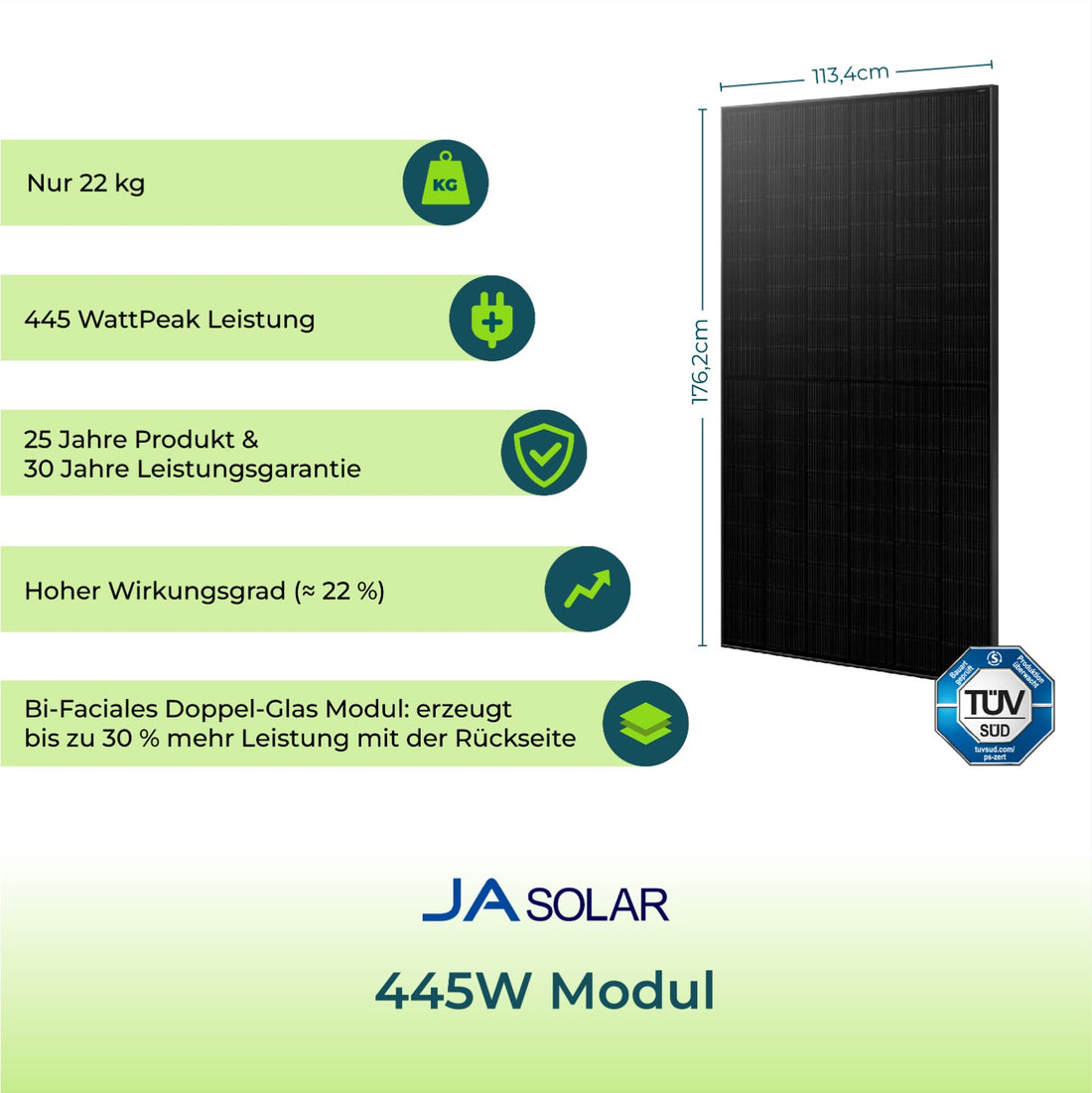 Solarmodul 445Wp JA Bi-Facial Glas/Glas