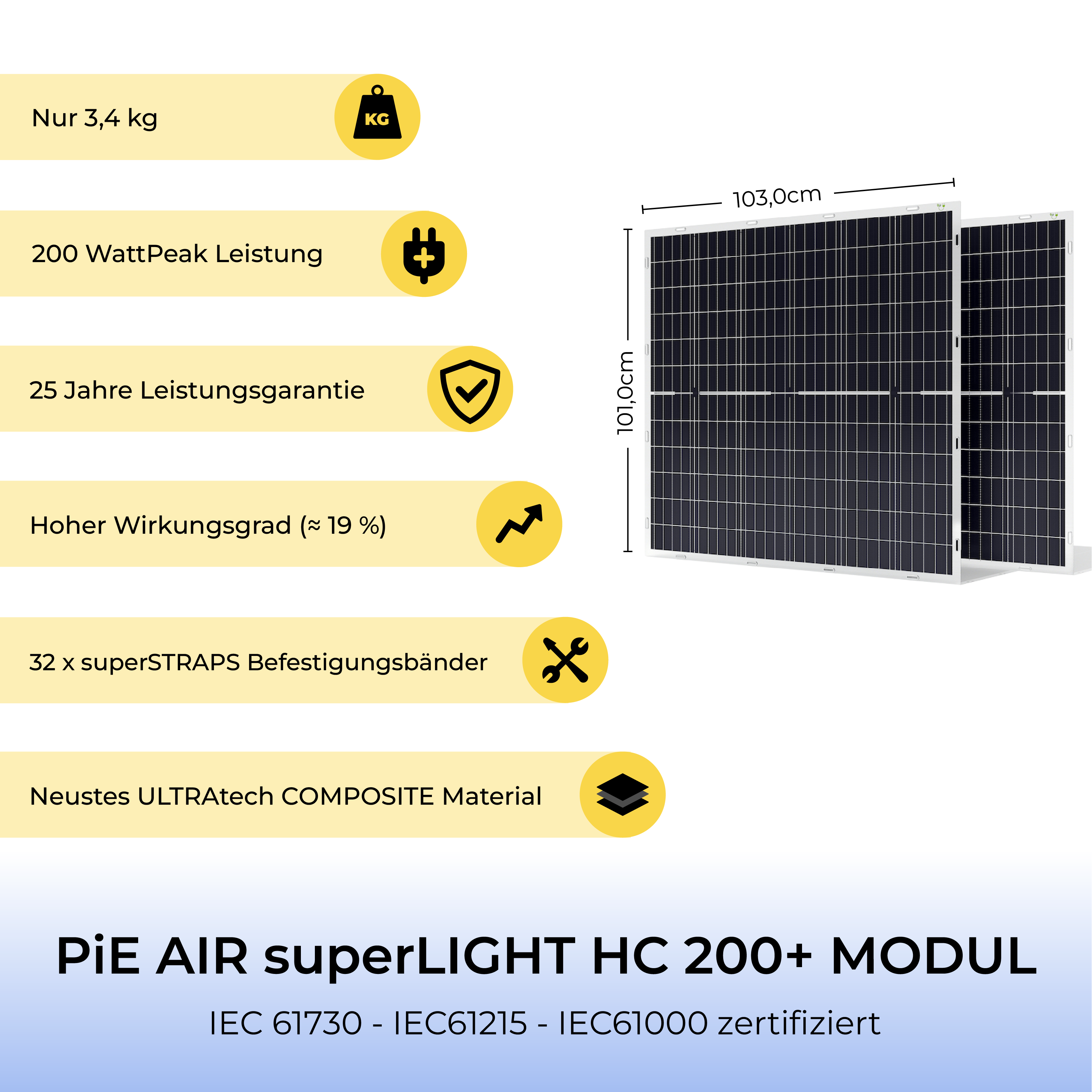 PiE AIR superLIGHT HC 400 Bi-Fac flexible Solarpanel (Single)